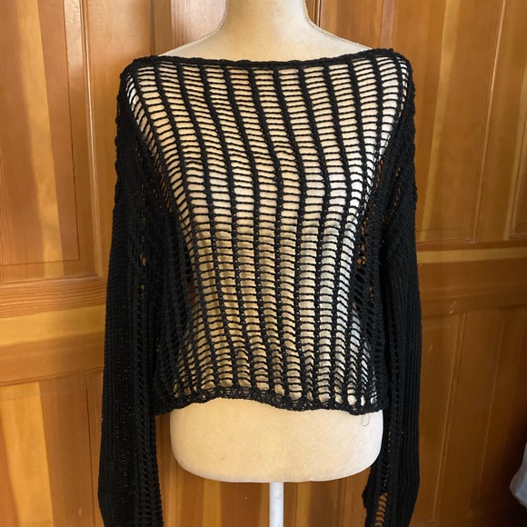 Knit Bell Sleeve Netted Sweater - Picture 12 of 15